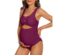 Charmo Womens Maternity Swimsuits One Piece Pregnancy Swimwear Wine-a M
