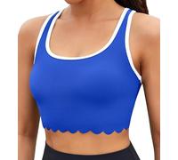 Charmo Women's Racerback Bikini Tops Scallop Trim Ribbed Swimwear Racerback Swim Top
