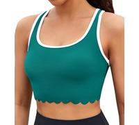 Charmo Women's Racerback Bikini Tops Scallop Trim Ribbed Swimwear Racerback Swim Top