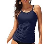 Charmo Women's Tankinis Top High Neck Swimsuit Top Ruched Slim Fit Bathing Suit Top UPF50+ Navy/Cross Front 2XL