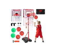 Charmofun LED Basketball Hoop for Children, Adjustable Height 105-183 cm, 2 in 1 Indoor Outdoor Basketball with 5 Balls, Musik, Electronic Score Record, Portable with Weighted Base