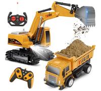 Charmofun Remote Controlled Excavator Toy with RC Sand Transporter, 2.4 GHz Rechargeable RC Excavator with Light and Sound, Construction Vehicle Toy Cars Birthday Gift for Boys from 3 4 5 6 7 8 9