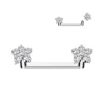 CHARMONLINE 14G G23 Titanium Staple Surface Piercing Jewelry 12mm 14mm Internally Threaded Double Barbells Flower for Surface, 14mm, Titanium, cubic zirconia
