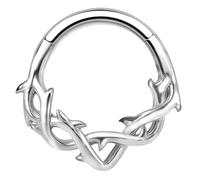 CHARMONLINE 16G 316L Stainless Steel Daith Hoop Earring CZ Hinged Segment Nose Ring 8/10mm Inside Diameter Clicker Helix Ear Piercings for Women Men, 1.2*8, Stainless Steel, no gemstone