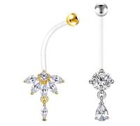 CHARMONLINE 2 Pcs 14G Flexible Clear Acrylic Pregnancy Belly Button Rings Flexible Maternity Belly Button Ring 38mm Clear Long Bar Pregnancy Belly Ring Navel Rings for Women, 14G, Acrylic, cubic