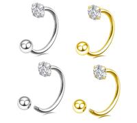 CHARMONLINE 2 Pcs 14K Gold Filled Thread Horseshoe Nose Ring for Women Men 20G Small Thin Half Hoop Ear Piercing 316L Stainless Steel Lip Eyebrow Helix Ear Piercing Jewelry, 20G, Stainless Steel, no