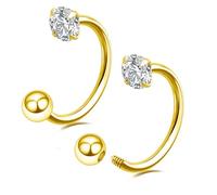 CHARMONLINE 2 Pcs 14K Gold Filled Thread Horseshoe Nose Ring for Women Men 20G Small Thin Half Hoop Ear Piercing 316L Stainless Steel Lip Eyebrow Helix Ear Piercing Jewelry (GOLD)