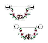 CHARMONLINE 2pcs 14G Nipple Rings Flower Nipple Bars Surgial Steel 316L Nipple Piercing Jewelry Heart Nipple Barbell for Women, 14G, Stainless Steel, cubic zirconia