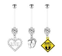 CHARMONLINE 3 Pcs 14G Flexible Clear Acrylic Pregnancy Belly Button Rings Flexible Maternity Belly Button Ring 38mm Clear Long Bar Pregnancy Belly Ring Cute Hypoallergenic Healing Sport Navel Rings