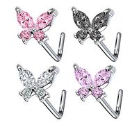 CHARMONLINE CZ Butterfly Flower Nose Stud Top L Bend Stud Nose Ring 20G Nose Hoop Rings Nose Body Piercing for Women Men, 20G, Stainless Steel, cubic zirconia