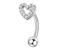 CHARMONLINE Small Belly Button Ring for Women - G23 Titanium Dainty Belly Button Piercing Tiny Heart Butterfly Belly Rings Curved Barbell Piercing Jewelry (SILVER HEART, 10 mm)