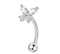 CHARMONLINE Small Belly Button Ring for Women - G23 Titanium Dainty Belly Button Piercing Tiny Heart Butterfly Belly Rings Curved Barbell Piercing Jewelry (SILVER BUTTERFLY, 10 mm)