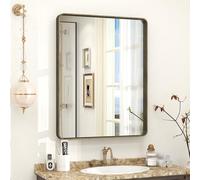 CHARMOR 24x30 Bronze Bathroom Mirror, Brushed Metal Bathroom Vanity Mirrors for Wall, Rounded Corner Bronze Rectangle Mirror for Farmhouse, Bedroom, Anti-Rust (Horizontal/Vertical)
