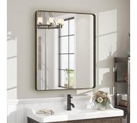 CHARMOR 28x32 Bronze Bathroom Mirror, Brushed Metal Bathroom Vanity Mirrors for Wall, Rounded Corner Bronze Rectangle Mirror for Farmhouse, Bedroom, Anti-Rust (Horizontal/Vertical)