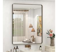 CHARMOR 28x36 Bronze Framed Mirror, Brushed Bronze Metal Bathroom Vanity Mirror for Wall, Modern Rectangle Mirror, Rounded Corner, Anti-Rust, Tempered Shatterproof (Horizontal/Vertical)