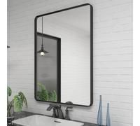 CHARMOR Black Metal Framed Mirror, 24X36 Inch Bathroom Vanity Mirror for Wall, Rounded Corner Rectangle Wall Mounted Mirror, Anti-Rust, Tempered Shatterproof Glass(Horizontally/Vertically)
