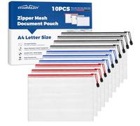 Charmount A4 Mesh Zipper Pouch Bags, Waterproof Plastic Document Organizer Folders, Multipurpose File Bags for Office, School, Toys, Board Games, Puzzles, Travel, and Home Storage Supplies-10 Pack