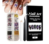 Charms - 3D Colorful Gems Rhinestones Manicure Decorations, 12 Compartment Organizer Box, Professional Tweezers Dotting Tool, Sparkling Nail Design Kit | Beauty Supplies For Wedding Party Hol