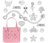 Charms for Bogg Bag, Flower Pearls & Butterfly Charms for Bogg Bag Accessories Charm Compatible with Simply Southern Rubber Beach Bag Tote, Lovely Silver Charm Insert for Beach Tote Bag (20 Pcs)