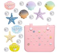 Charms for Bogg Bag, Starfish Shells & Pearls for Bogg Bag Accessories, Compatible with Simply Southern Beach Totes, Insert for Rubber Beach Bag Tote Handbag Decoration for Women Ocean Party Favor