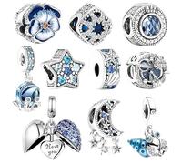 Charms for Pandora Bracelet - 10 Pcs Polished Blue Spacer Beads for Bracelet Making - Compatible with Pandora Bracelets - Jewellery Gifts for Mom, Girls & Teens