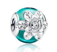 Charms for Pandora Bracelets Healing Light Flower Glass Bead - Handmade Lampwork Murano Glass Bead Style with Floral Pattern, Positive Energy Jewelry Making Supply Gift for Women