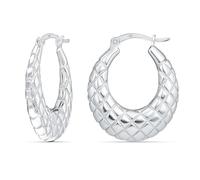 Charmsy 925 Sterling Silver Chunky Hoop Earrings for Women | Textured Oval Hoop Earrings | Italian Design Click-Top Shrimp Hoops Earring 33MM