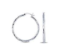 Charmsy 925 Sterling Silver Diamond-Cut Hoop Earrings 2.5mm Tube Small Italian Classic Click-Top for Women 15mm