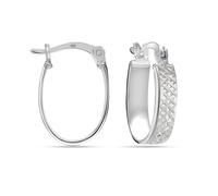 Charmsy 925 Sterling Silver Diamond-Cut Oval Hoop Earrings | Small Diamond Cut Textured Hoop Earring | Women's U-Shape Hoops Earrings 17MM