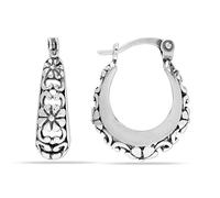 Charmsy 925 Sterling Silver Elegant 925 Sterling Silver Hoop Earrings | 925 Silver Filigree Hoops Earring | Lightweight Italian Floral Filigree Small Oval Hoops for Women and Teens 18MM