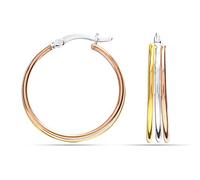Charmsy 925 Sterling Silver Elegant 925 Sterling Silver Light-Weight Italian Design 14K Three-Tone White, Yellow, Rose Gold Round Shape Click-Top Small Hoop Earrings for Women Teen 25 MM