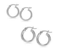 Charmsy 925 Sterling Silver Elegant 925 Sterling Silver Textured Diamond-Cut Click-Top Hoop Earrings for Women Teen