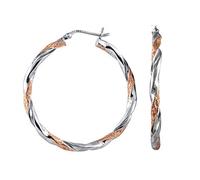 Charmsy 925 Sterling Silver Elegant Sterling Silver Jewellery 30 MM Two Tone Light Weight Italian Design Click Top Hoop Earring for Women | Lightweight Silver Earrings Jewellery Gift for Women