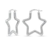 Charmsy 925 Sterling Silver Star Earrings for Women | Antique Braided Rope Textured Star Shaped Hoop Earring | Minimalist Five-Point Stars Hoop Earrings for Party Prom Vintage Jewelry Gift 35MM