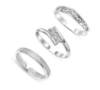 Charmsy 925 Sterling Silver Toe Rings for Women | Set of 3 Pcs Open Adjustable Toe Ring | Women's Toe Rings Summer Beach Foot Jewelry