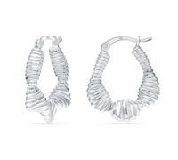 Charmsy 925 Sterling Silver Wavy Earrings for Women | Oval Twisted Textured Hoop Earrings | Women's Wavy Hoop Earring 26MM