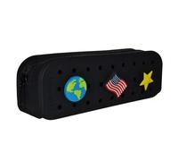 charmU - Pencil Case Pouch. Includes 3 Surprise Snap On Charms. Ideal for School Supplies, Arts and Crafts, Makeup Bag, Beach and Pool Day Essentials - Great for Boys and Girls (Black)