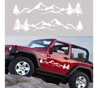 CharmVolax 1 Pair Mountain Tree Car Decals, Waterproof Vinyl Auto Decals Car Bonnet Side Body Stickers Hood Car Window Stickers Decoration for SUV Off-Road Vehicles Jeep Camper RV Truck,White