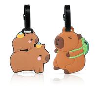 CharmVolax 2PCS Cute Capybara Luggage Tags Suitcase Tags, Silicone Secure Suitcase Labels for Travel Perfect to Quickly Spot, Baggage Labels Suitcases Name ID Cards Travel Accessories for Boys Girls