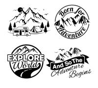 CharmVolax 4PCS Camping Mountain Adventure Landscape Vinyl Car Decal Waterproof Auto Sticker for RV Camper Van Caravan Jeep Truck SUV Trailer