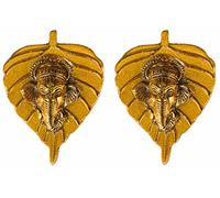 Charmy Crafts Small Metal Ganesha On Leaf, Wall Hanging, Room Decor, Best Housewarming, Gifts Article for Wall Decor Set of 2(Sunny Golden Finish) (Mustard Yellow)