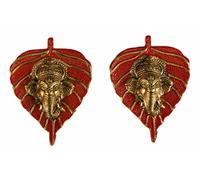 Charmy Crafts Small Metal Ganesha On Leaf, Wall Hanging, Room Decor, Best Housewarming, Gifts Article for Wall Decor Set of 2(Sunny Golden Finish) (Fire Brick Red)