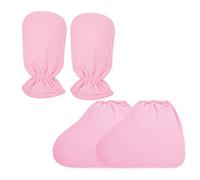 Charmyth Paraffin Wax Bath Terry Cloth Gloves & Foot Liners, Paraffin Wax Machine Heated SPA Mittens Foot Liners, Thick Heat Hand Feet Treatment Insulated Mitt Spa Feet Cover Great for Men Women Pink