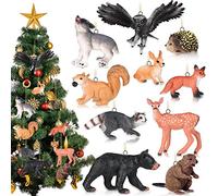 Charniol 10 Pcs Christmas Tree Animal Ornaments Woodland Decorations My Forest Animals Ornament Set Creatures Figurines Kids Crafts Plastic Hanging Xmas Decor