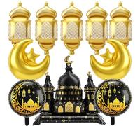 Charnoel 10 Pcs Eid Mubarak Foil Balloons Decorations, Ramadan Mubarak Foil Balloons Lantern Moon Star Castle for Ramadan Muslim Festive Party Supplies Decorations