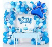 Charnoel 149pcs Paw Print Balloon Blue Arch Set Blue Birthday Party Balloon Set Includes Dog Paw Print Foil Balloons Sequined Balloons with Ribbon Suitable for Puppy Birthday Baby Showers Graduation