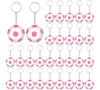 Charnoel 30 Pack Soccer Keychain Pink White Soccer Rugby Stress Ball Keychain Mini Foam Football Key Chain Sports Ball Key Ring for Carnival Reward Party Bag Gift Fillers Prize Backpacks