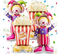 Charnoel 4 Pcs 4ft Giant Standing Popcorn Clown Balloons 3D Circus Carnival Foil Balloon for Carnival, Circus Themed, Movie Night Birthday Party Decoration
