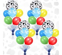 Charnoel 4 Sets Cartoon Birthday Party Balloon Stand Kit for Table Centerpiece - No Helium Desktop Decoration with Cloud Cow Print Foil Balloons, Tabletop Stands for Baby Shower Farm Supplies