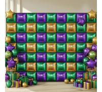 Charnoel 50 Pcs Mardi Gras Party Decor Double Sided Square Foil Balloons Wall Backdrop 19'' Purple Green Gold Foil Balloon Tunnel Arch Garland Kit for Fat Tuesday New Orleans Carnival Masquerade Party